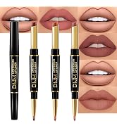 evpct 3Pcs Chestnut Nude Brown Lip Liner and Lipstick Set Kit for Women DNM Matte Lips Kit with L...