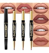 evpct 3Pcs Chestnut Nude Brown Lip Liner and Lipstick Set Kit for Women DNM Matte Lips Kit with L...