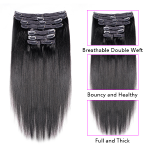 Yaki straight clip in hair extensions real human hair
