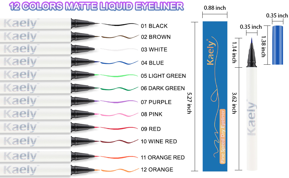 evpct 3Pcs Black White Blue Waterproof Colored Eyeliner Liquid