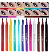 BestLand 12 Colors Matte Liquid Eyeliner Set Rainbow Colorful Neon Eyeliner Pencil Pigmented Wate...