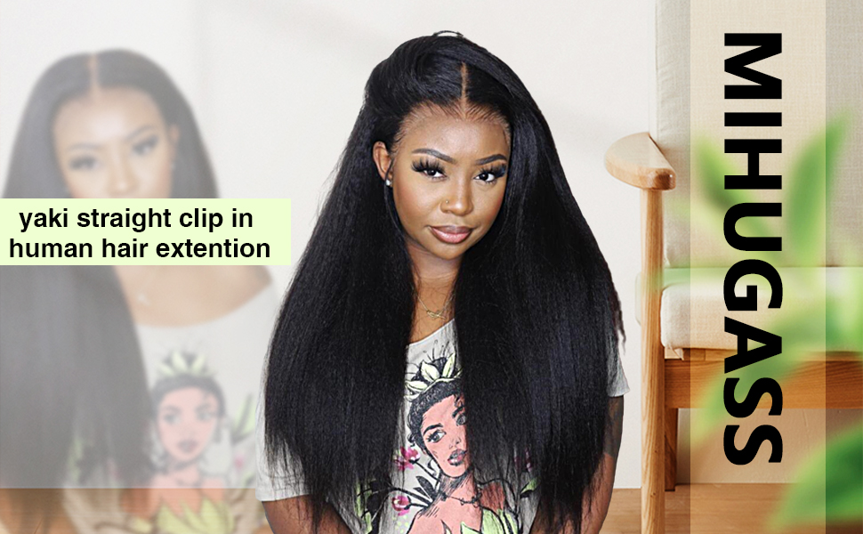 Yaki straight clip in hair extension real human hair