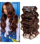 Seamless Clip in Hair Extensions #4 Brown Color Body Wave Clip in Hair Extension Human Hair Invis...