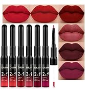 evpct 6Pcs Dark Red Matte Lip Liner Pencil and Liquid Lipstick Makeup Set for Women labiales mate...