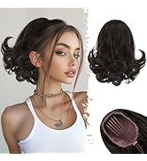 BARSDAR Dark Brown Ponytail Extension - 10 Inch Short Wavy Drawstring Ponytail Hair Extensions fo...
