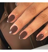 Brown Press on Nails Short Almond Fake Nails Press ons, Thick Solid Color Glue on Nails Short Fal...