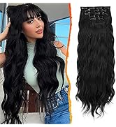 BARSDAR 20 Inch Wavy Clip in Hair Extensions – 5PCS Thick Soft Synthetic Hairpieces – Natural Bla...
