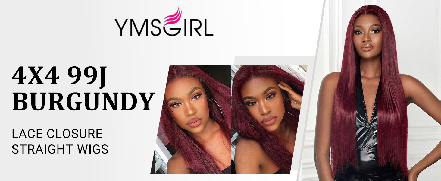 4X4 LACE CLOSURE 99J BURGUNDY STRAIGHT WIG