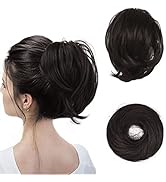 BARSDAR Hair Bun Ponytail Extension, Straight Synthetic Hairpiece Fully Short Ponytail Bun Extens...