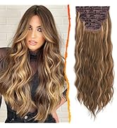 BARSDAR Wavy Clip-in Hair Extensions - 20 Inch Highlight - 5PCs Thick Soft Synthetic Clip-in Hair...