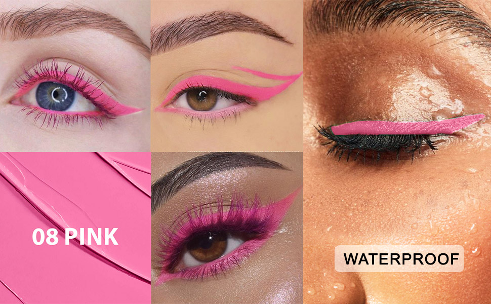 evpct 1Pcs Pink Waterproof Colored Eyeliner Liquid Eye Liner Set