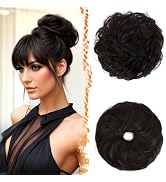 BARSDAR 2 PCS Messy Bun Hair Pieces - Elastic Dark Brown Messy Hair Bun Scrunchies Extensions for...