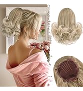 BARSDAR Ombre Blonde Drawstring Ponytail Extensions - 10 Inch Short Wavy Drawstring Comb Clip in ...