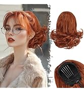 BARSDAR Copper Red Ponytail Extension - 10 Inch Short Wavy Drawstring Ponytail Hair Extensions fo...
