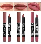 evpct 3Pcs Nude Beige Matte Lipstick and Lip Liner Crayon Set Chestnut Brown Mauve Vegan 24 Hour ...