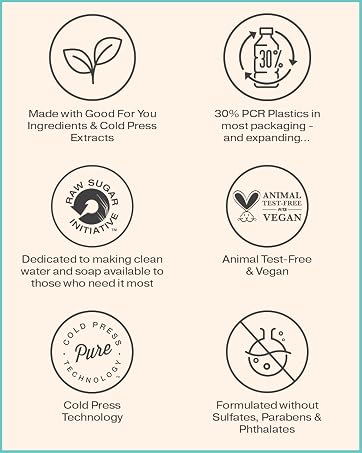 cold press technology raw sugar initiative animal test free cruelty no sulfates parabens phthalates