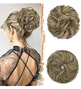 BARSDAR 2 PCS Messy Bun Hair Pieces - Elastic Brown Blonde Messy Hair Bun Scrunchies Extensions f...
