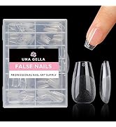 UNA GELLA Short Coffin Fake Nails 504pcs Short Coffin Press on Nails Pre-shape Short Coffin Gel N...