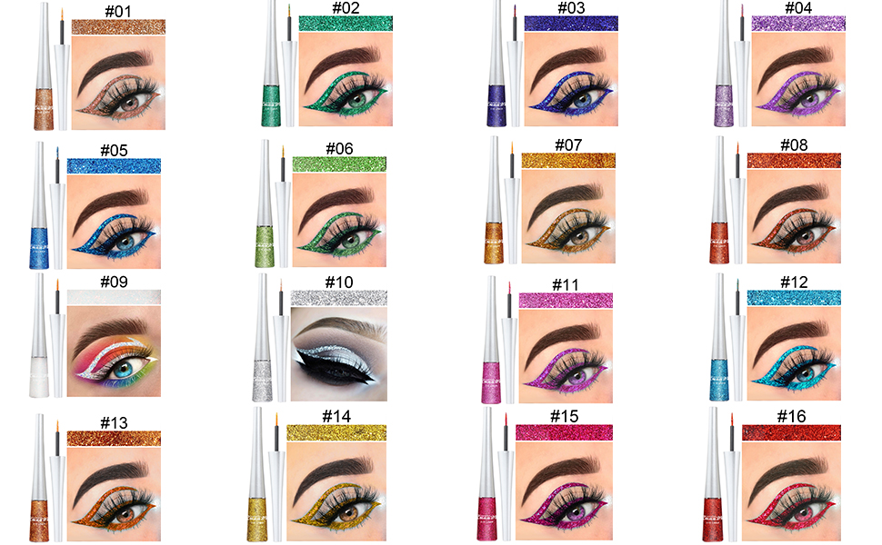Gireatick 16PCS Liquid Glitter Eyeliner set